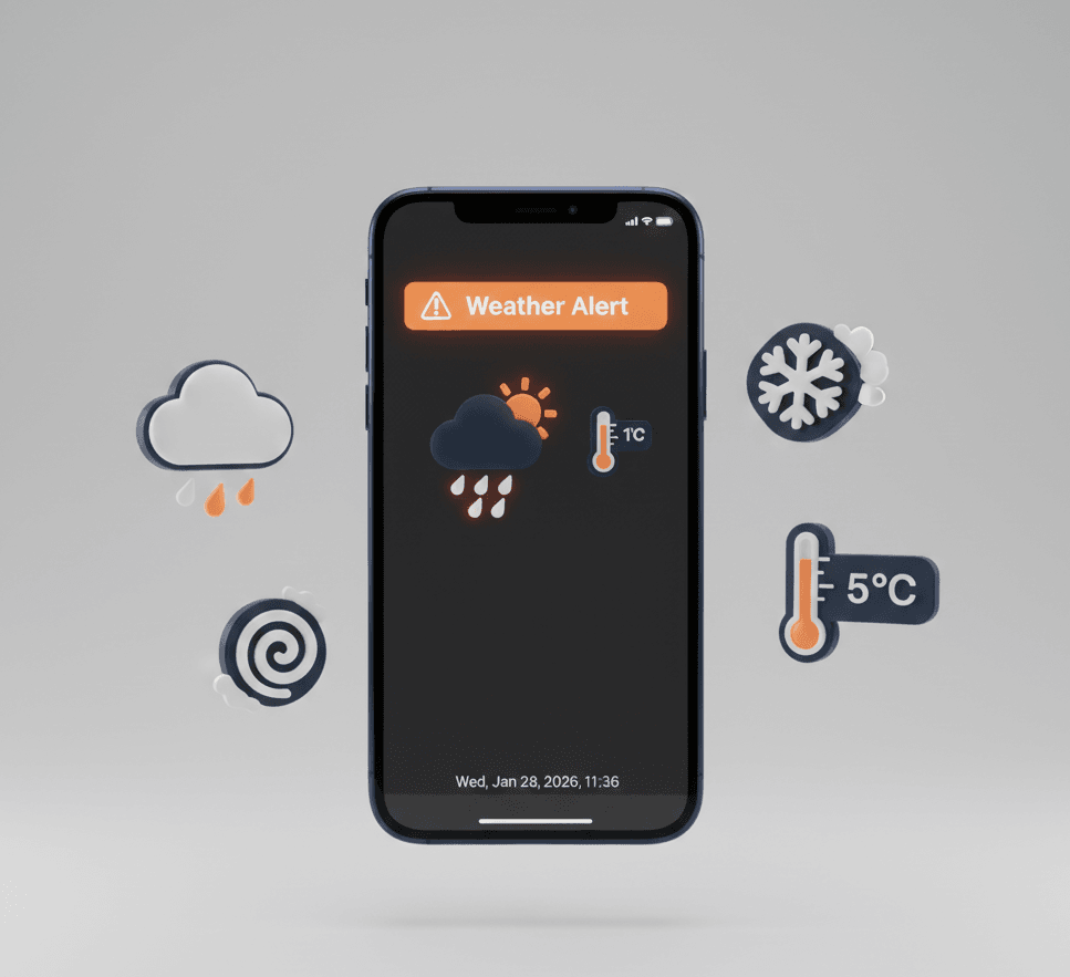 Phone showing weather alert notification Weather warnings