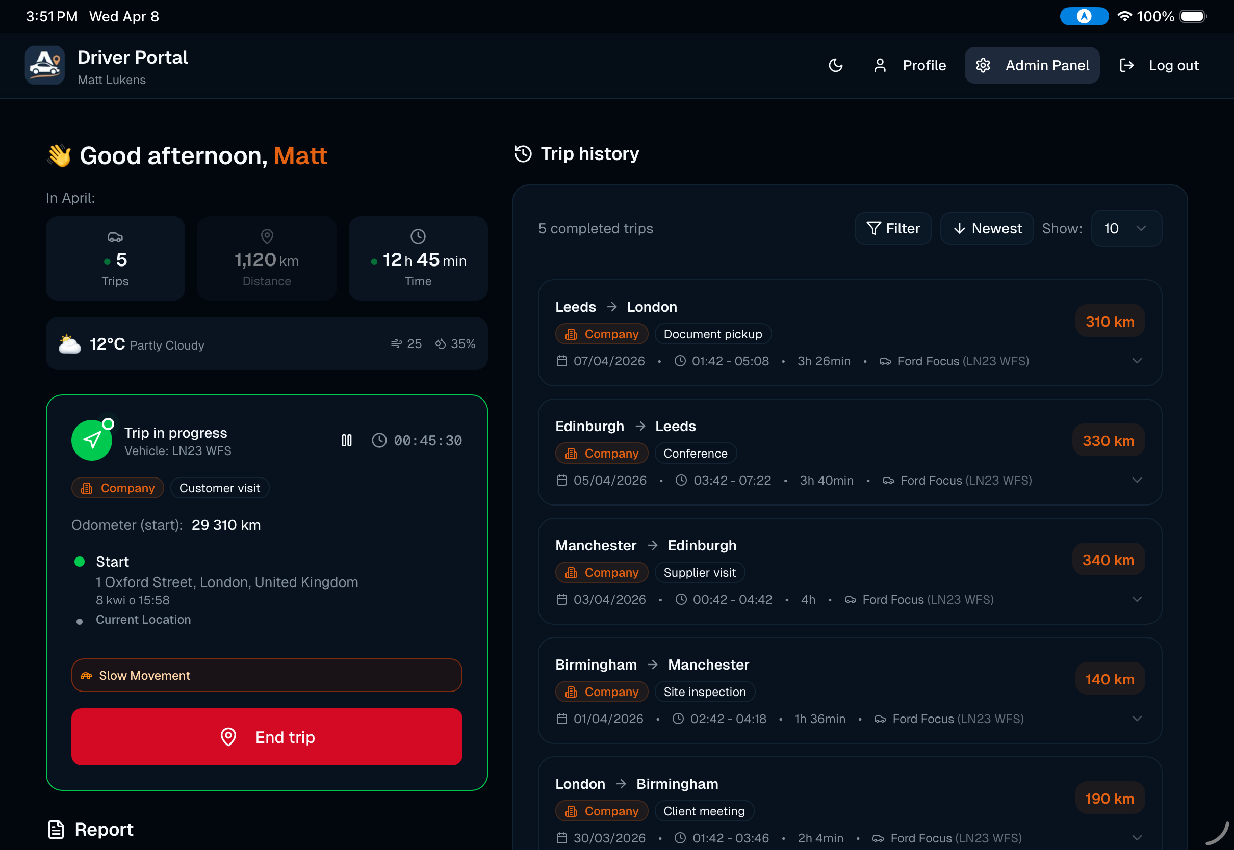 Driver portal - dark mode