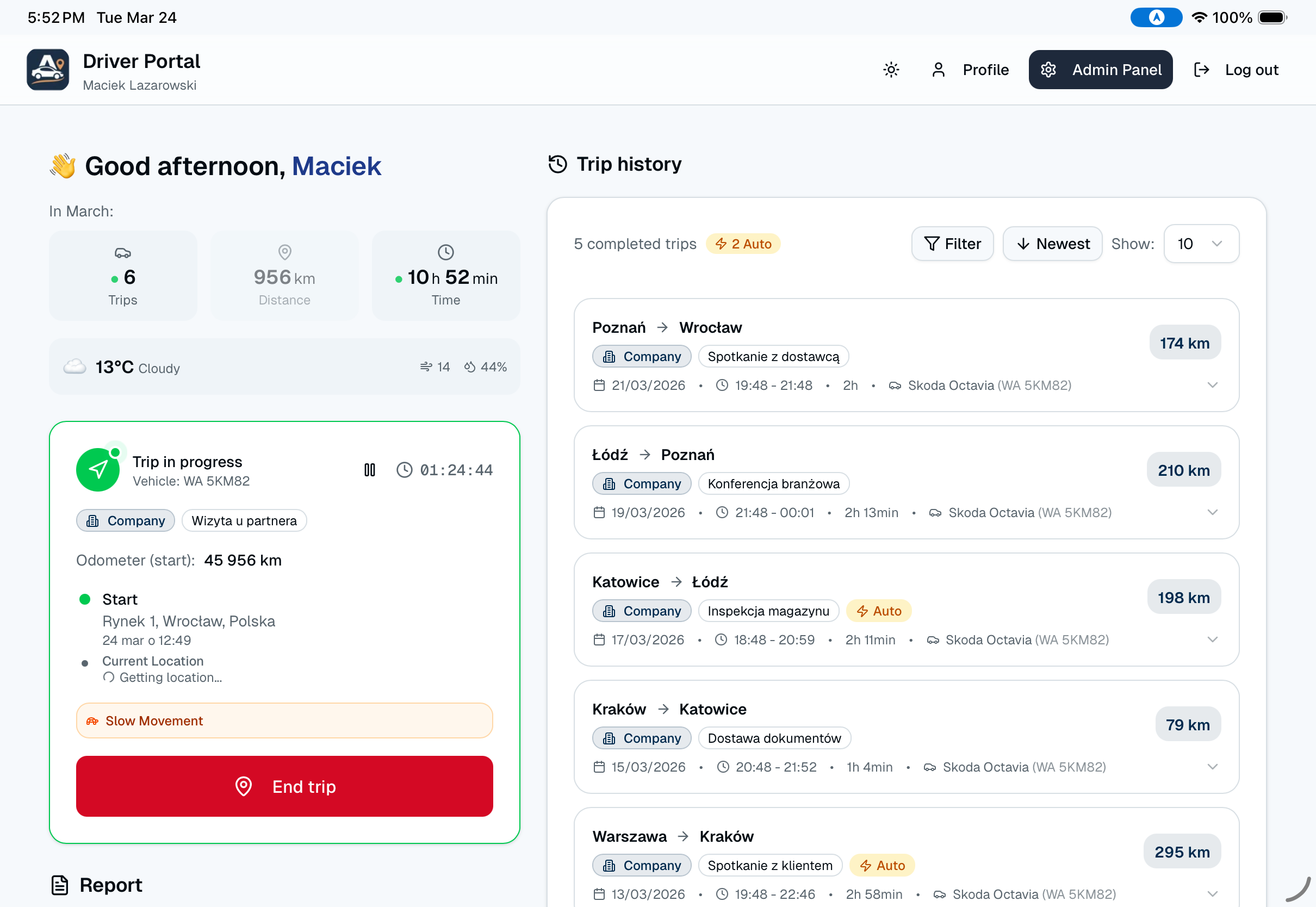 Driver portal - light mode